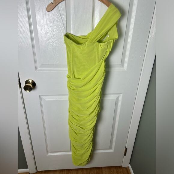 House of CB Green One Shoulder Valentina Lime Asymmetric Cut Out Midi Dress XS - Picture 8 of 11